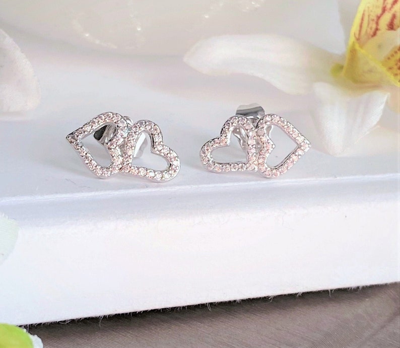 Heart Cz Earcuff Love Stud Earring Silver Diamond Cz Stud Earring Heart Stud Earring Silver Diamond Heart Stud Earring Heart Stack Stud