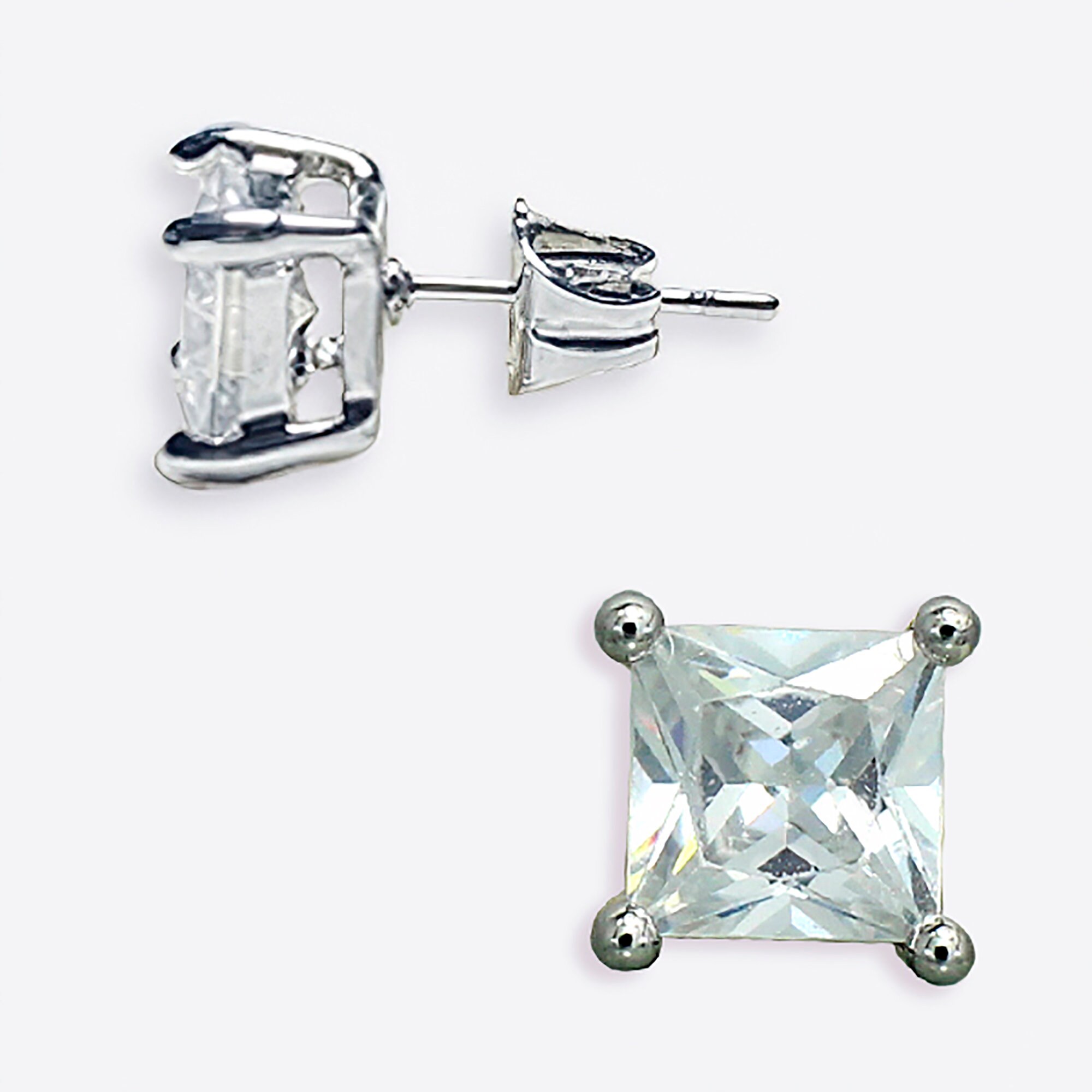 One Diamond Earring Square Solitaire Stud Earring Simple Etsy