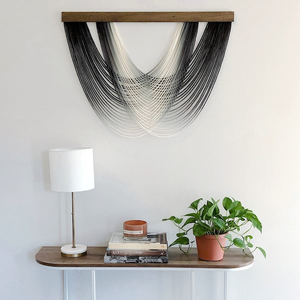 Isla - Black Ombré Dip Dyed Wall Hanging - Large Yarn Tapestry