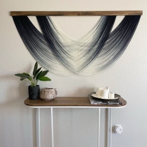 Navy Ombré Dip Dyed Yarn Wall Hanging - Large Fiber Art Tapestry