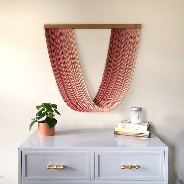 Geneva - Sunset Rose Dip Dyed Wall Hanging - Large Yarn Wall Hanging - Fiber Art - Dip Dye Wall Hanging