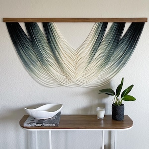 Amelia - Emerald Ombré Dip Dyed Fiber Art Wall Hanging - Large Green Yarn Tapestry - Yarn Wall Hanging