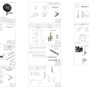 May include: Technical drawing of a spare tire carrier assembly for a vehicle. The drawing includes detailed dimensions and specifications for each component, including the mounting bracket, hinge assembly, and tire carrier arm.