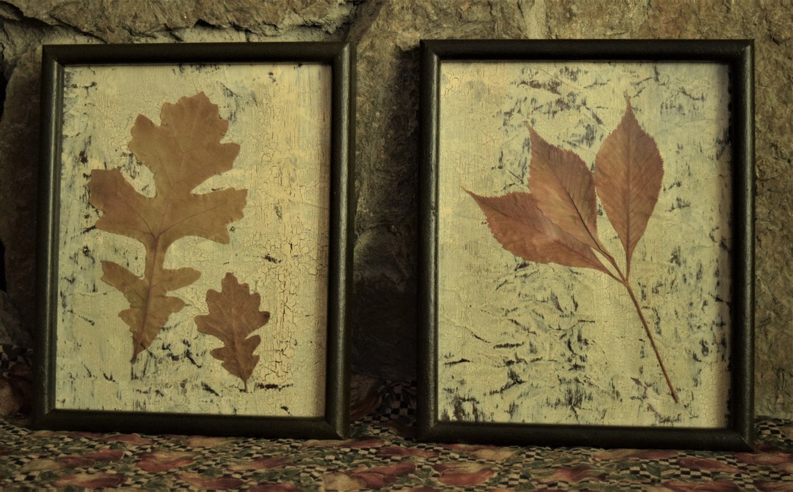Pressed Leaf Set Double Leaf Wall Art Botanical Art Set Etsy