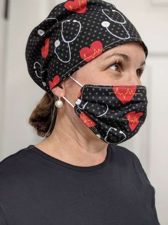 Reversible Scrub Hat and Matching Mask Set- FREE Shipping  display picture 1