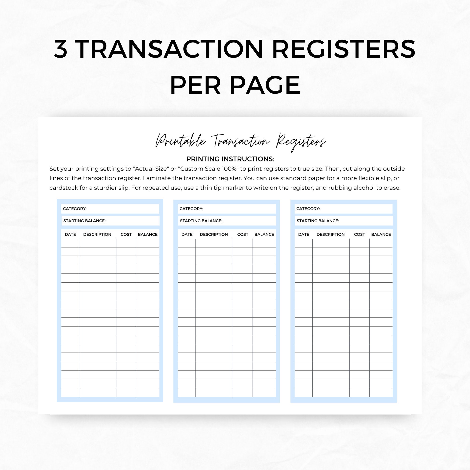 Cash Envelope Insert Printable Cash Transaction Register Etsy UK