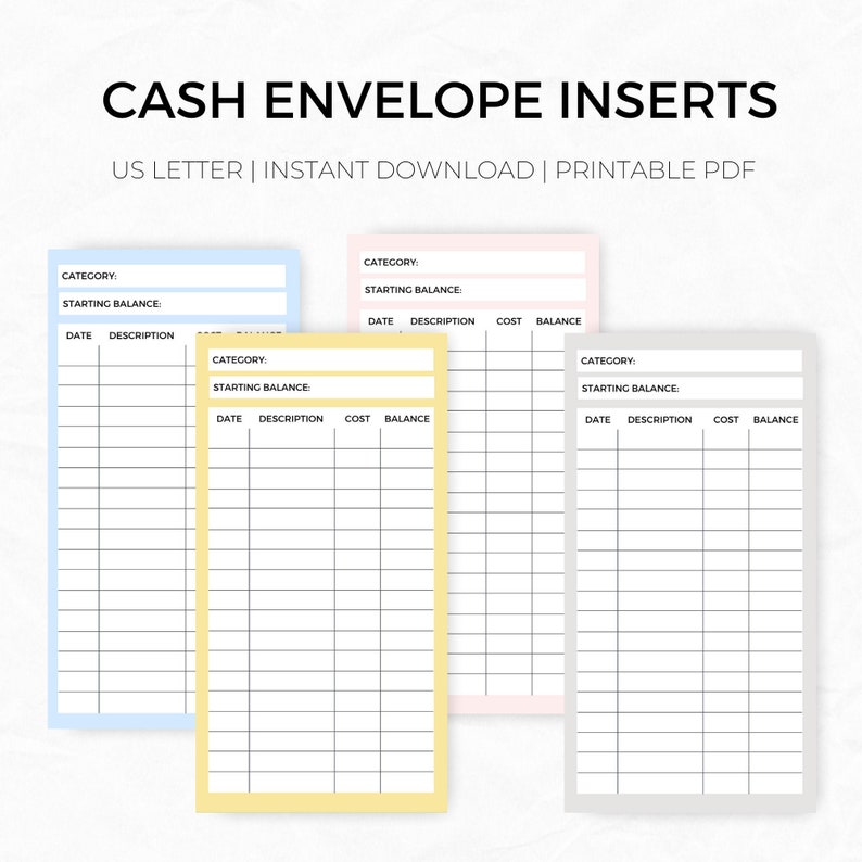 Cash Envelope Insert Printable Cash Transaction Register - Etsy