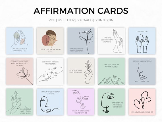 Stationery Commercial Use Self Love Affirmation Card Deck Editable 30 ...