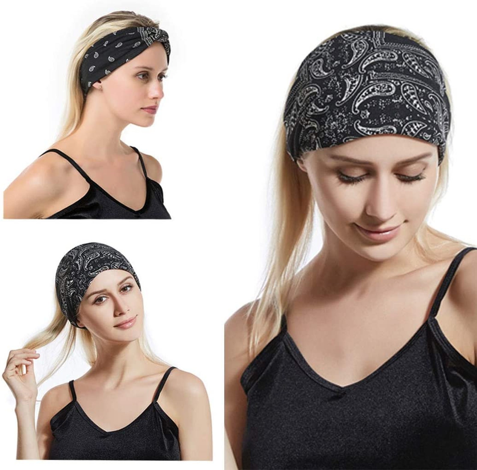 Wide Headbands Black Stretchy Hair Bands Bohemian knotted Etsy