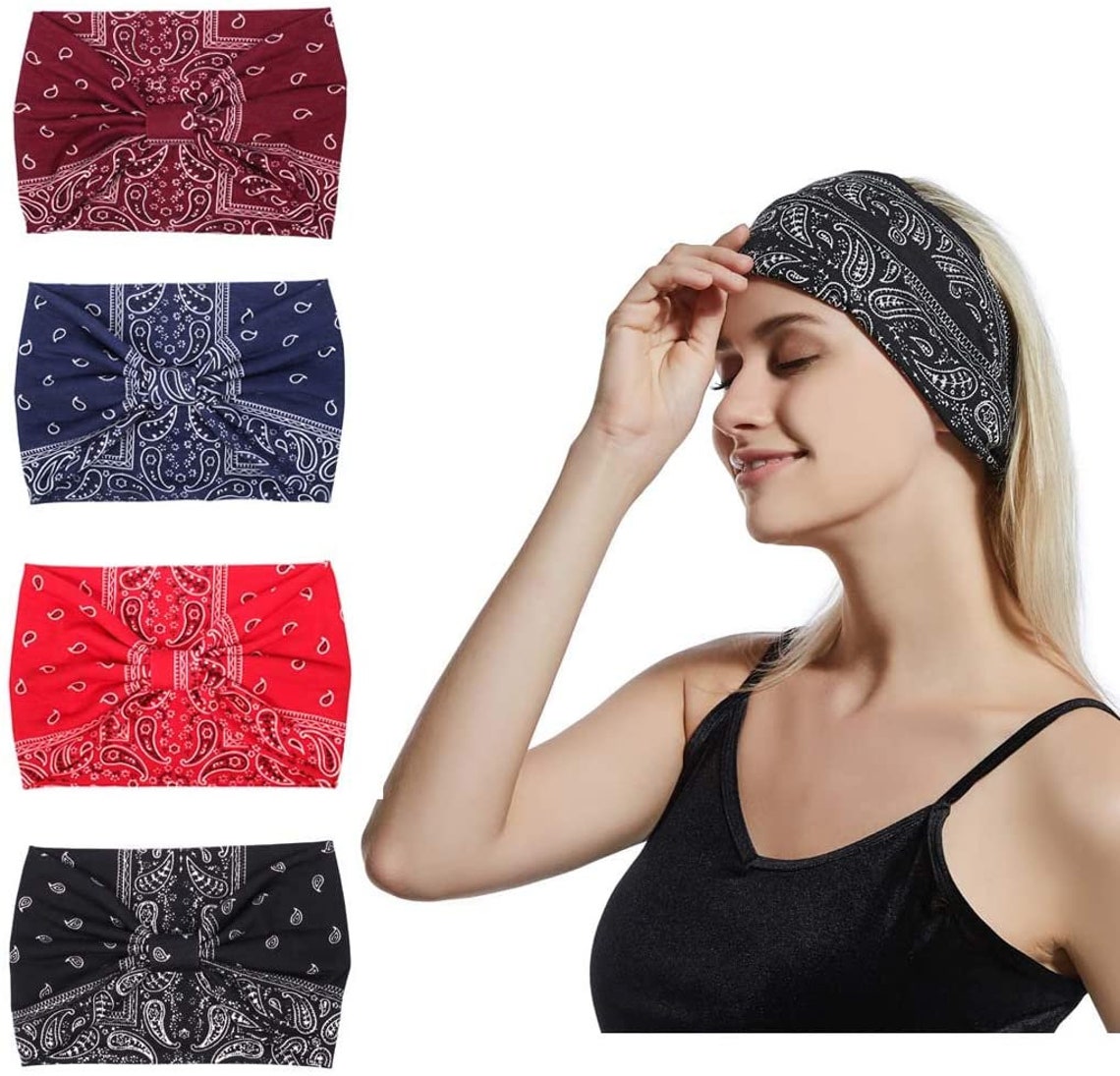 Wide Headbands Black Stretchy Hair Bands Bohemian knotted Etsy