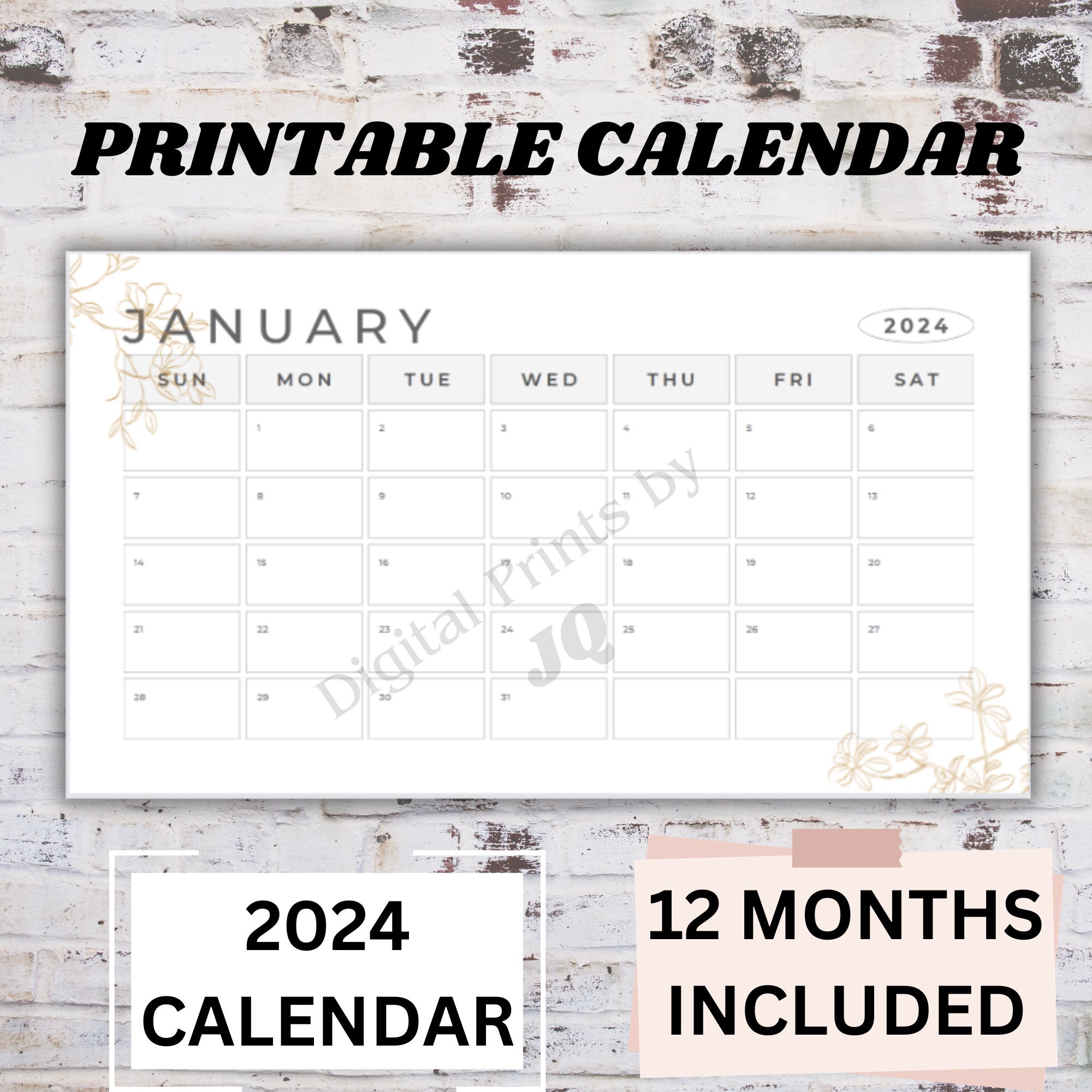 2024 Calendar Printable Calendar 2024 Calendar Monthly Calendar Kids ...