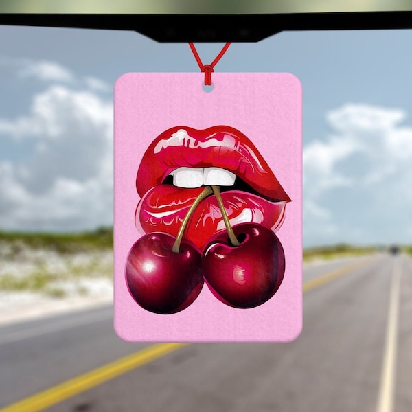 Lèvres rouges et cerises - assainisseur d'air pour voiture - rouge à lèvres rouge cerise - cadeau pour elle - bouche rouge cerise - cadeau pour diva
