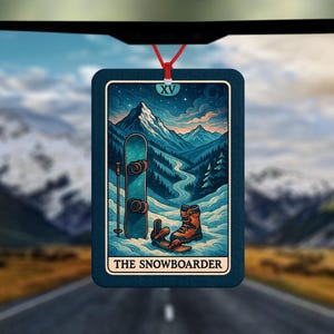 Désodorisant carte de tarot The Snowboarder - Désodorisant pour voiture - Accessoires de voiture - Cadeau pour snowboarder - Cadeau de snowboard - Cadeau pour skieur