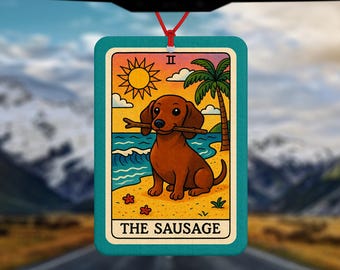 The Sausage Tarot Card Air Freshener - Car Air Freshener - Car Accessories - Gift for Her - Sausage Dog Gift - Dachshund Gift - Dog Lover