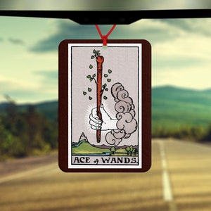 Désodorisant de voiture de carte de tarot - accessoires de voiture - as de baguettes - cadeau de lecteur de tarot - cadeau spirituel - suivez votre cœur - vivez votre passion