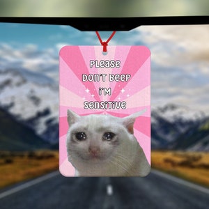 Please Don&#39;t Beep I&#39;m Sensitive Crying Cat Meme Air Freshener - Car Air Freshener - Car Accessories - New Driver Gift - Novelty Gift