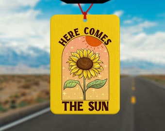 Here comes the sun car air freshener - summertime air freshener - gift for her - cute car gift - summer is here - sunflower and sunshine