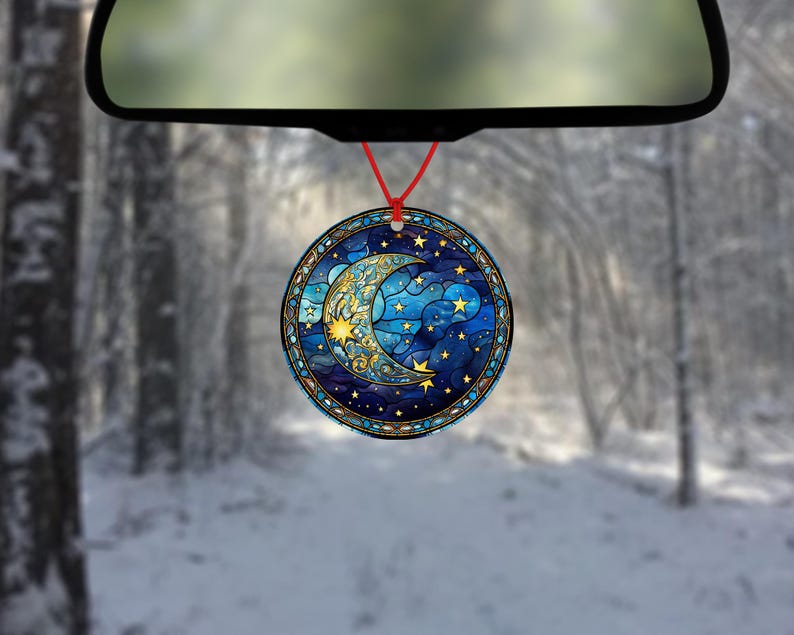 Crescent Moon and Stars Car Air Freshener - Stained Glass Effect ...