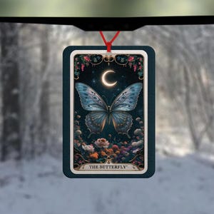 Tarotkarte Auto Lufterfrischer - Auto Accessoire - Schmetterling und Sichelmond - Tarot Karte Leser Geschenk - spirituelles Geschenk - neuer Anfang