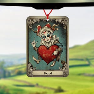 Tarotkarte Auto Lufterfrischer - Autozubehör - die Tarotkarte Dummkopf - Tarotkarte Leser Geschenk - spirituelles Geschenk - Tarot Narr und Herz