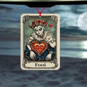 Tarotkarte Auto Lufterfrischer - Autozubehör - die Tarotkarte Dummkopf - Tarotkarte Leser Geschenk - spirituelles Geschenk - Tarot Narr und Herz