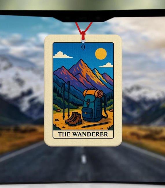 The Wanderer Tarot Card Air Freshener - Car Air Freshener - Car Accessories - Camping Life - Adventure Gift - Hiking Gift - Hiking Mug