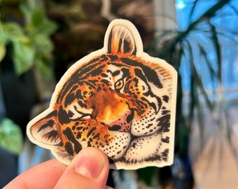Amoertijger vinylsticker originele aquarelkunst
