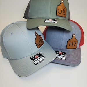 Hats with Leather Patch Richardson 112 Dad Hat - Trucker Hat - Rancher Cow Tag
