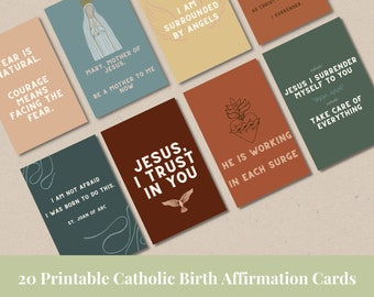 20 katholische Geburtsbestätigungskarten | Druckbare Geburt Affirmationen | Christliche Geburt Affirmationen