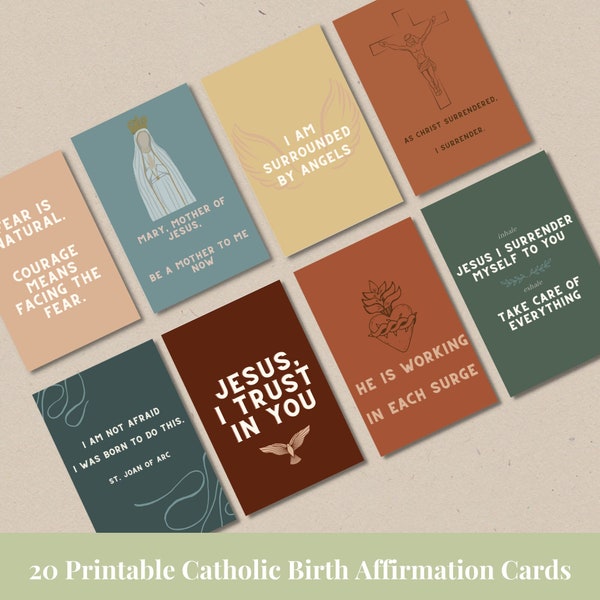 20 Catholic Birth Affirmation Cards | Printable Birth Affirmations | Christian Birth Affirmations
