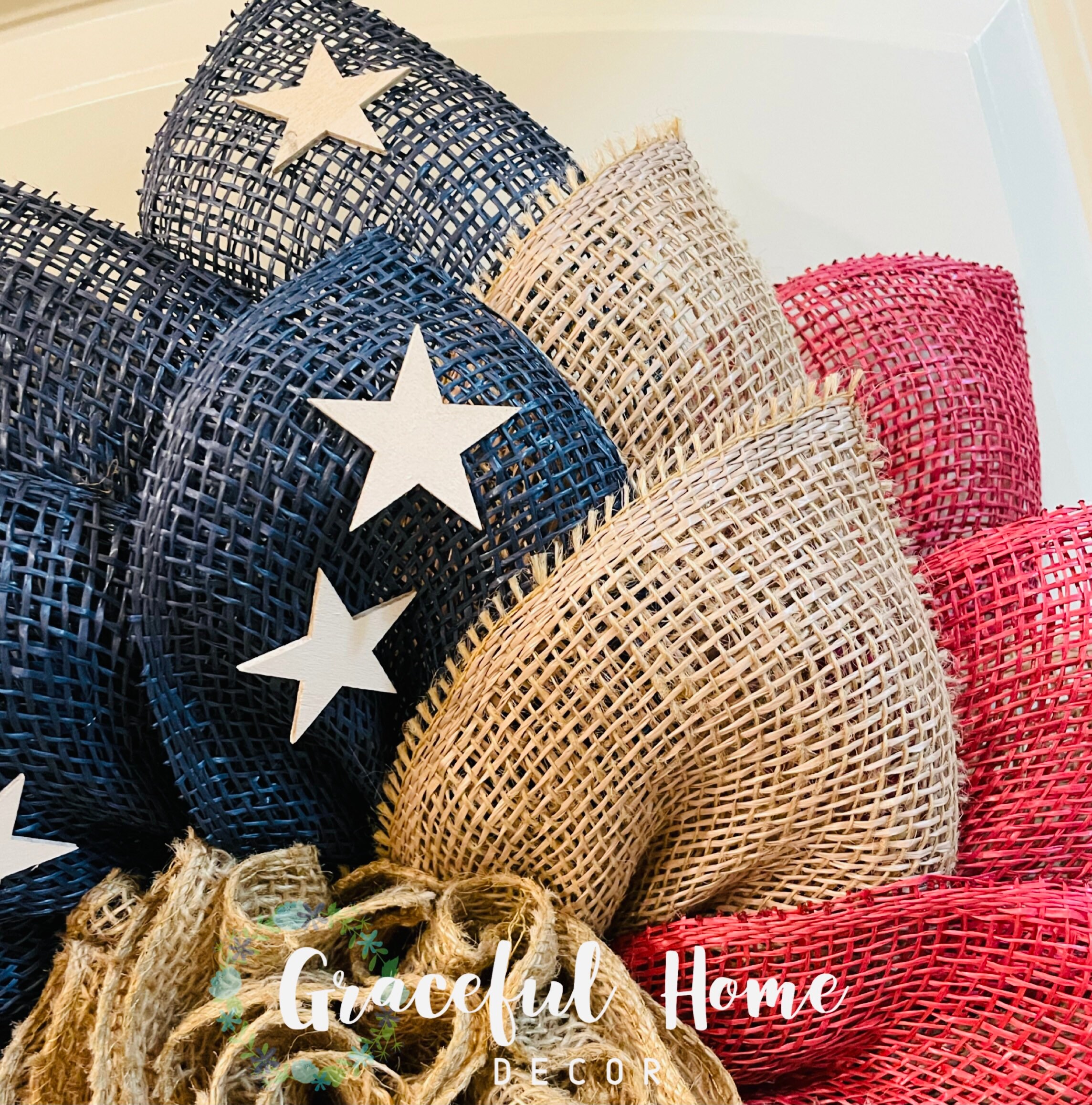 Americana Burlap Patriotic Wreath, Rustic Red White Blue, Front Door ...