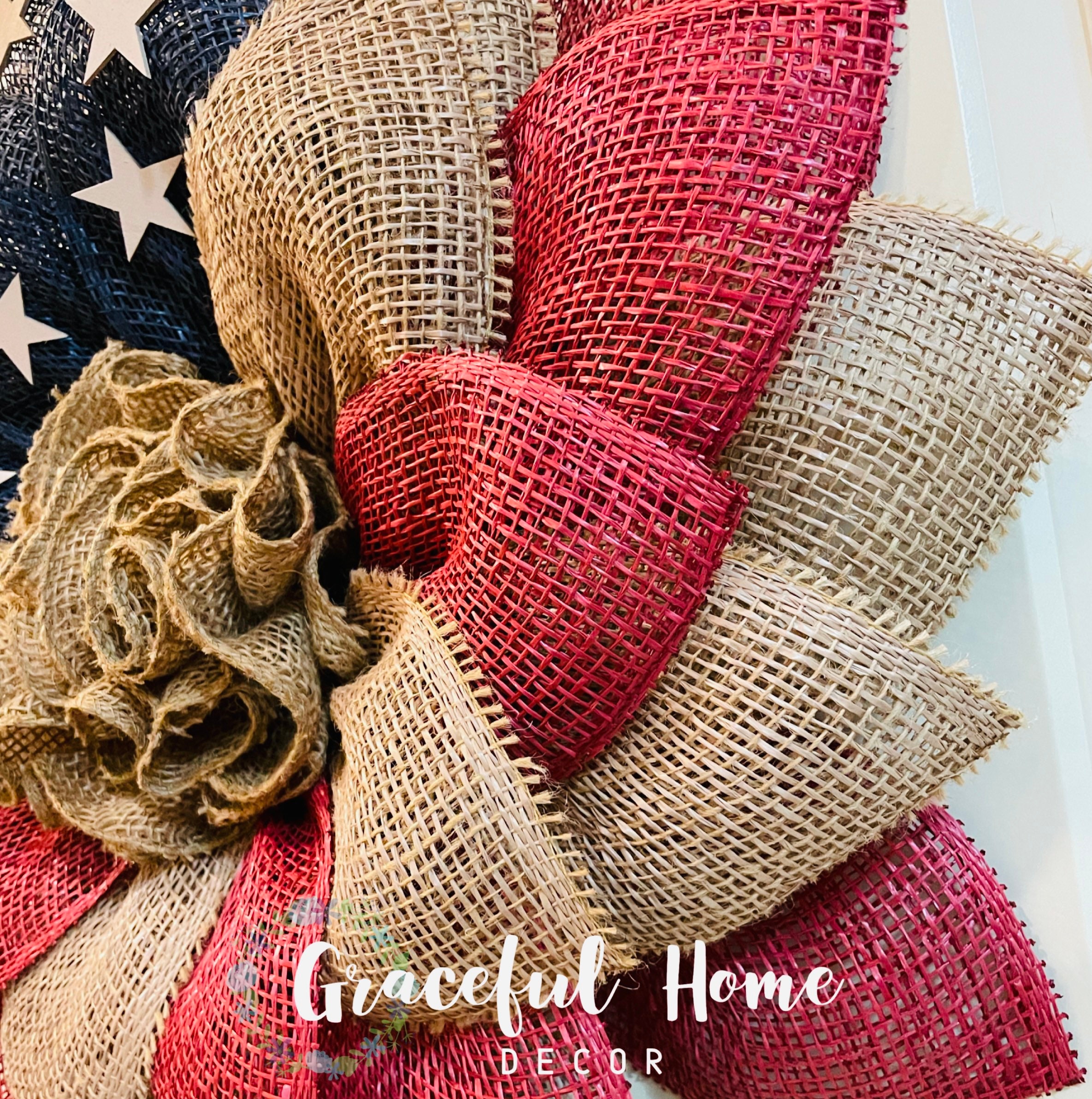 Americana Burlap Patriotic Wreath, Rustic Red White Blue, Front Door ...