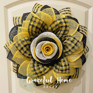 Steelers Wreath Pittsburgh Steelers Wreath Black White and Yellow Wreath Spring Wreath Realtor Client Gift Poly Burlap Front Door Wreath