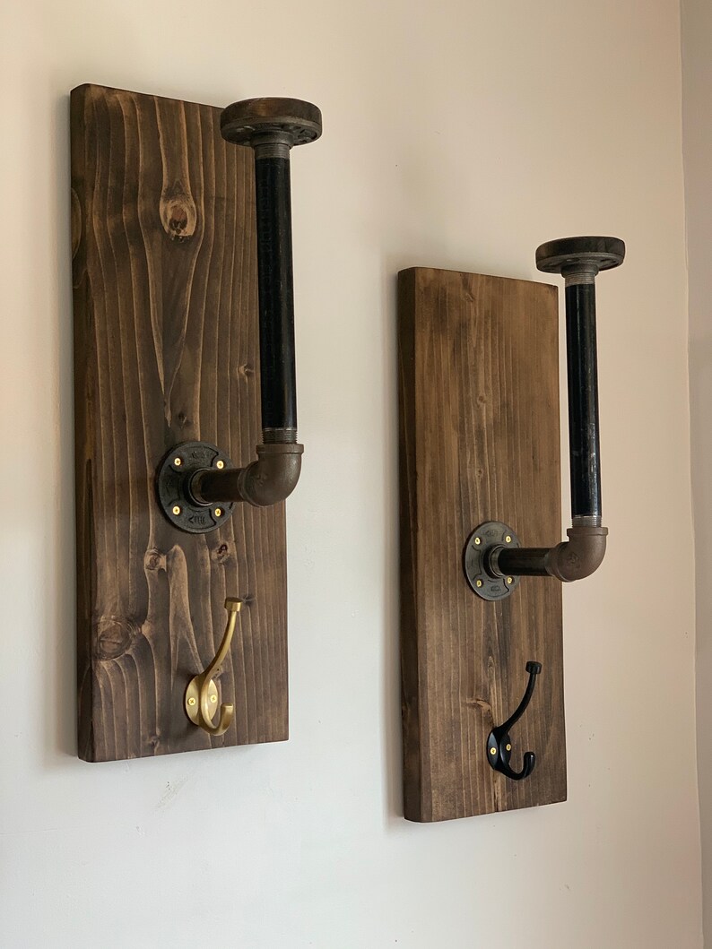 Handmade Wood and Iron Pipe Helmet Rack Etsy