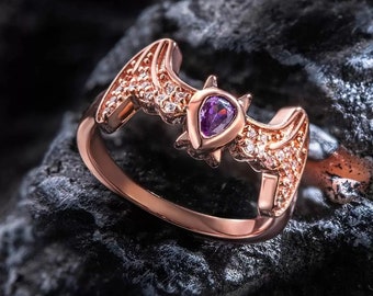 Gothic Bat Birthstone Ring: Edgy Vampire Wedding Band