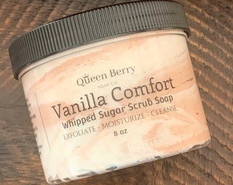 Vanilla Comfort - Whipped Sugar Scrub Soap - Body Scrub - Paraben and Cruelty Free - Foaming Bath Whip