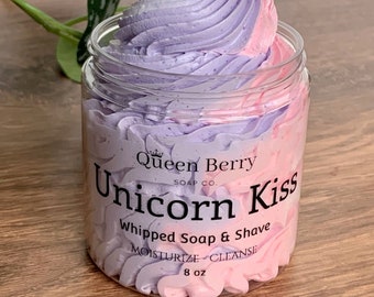 Unicorn Kiss - Whipped Soap & Shave -  Fruity Loops - Paraben and Cruelty Free - Gift for Everyone - Queen Berry - Fluffy and Soft Soap