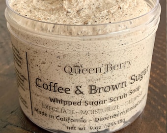 Hazelnut Coffee & Brown Sugar Whipped Scrub Soap  - Exfoliate - Moisturize - Cleanse - Smells delicious - Perfect Gift for Coffee Lovers