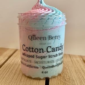 Cotton Candy - Whipped Sugar Scrub Soap -  Exfoliate and Cleanse - Paraben and Cruelty Free - Foaming Whip Soap - Body Scrub