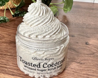 Toasted Coconut -  Whipped Sugar Scrub Soap -  Exfoliate Cleanse - Paraben and Cruelty Free - Foaming Body Scrub