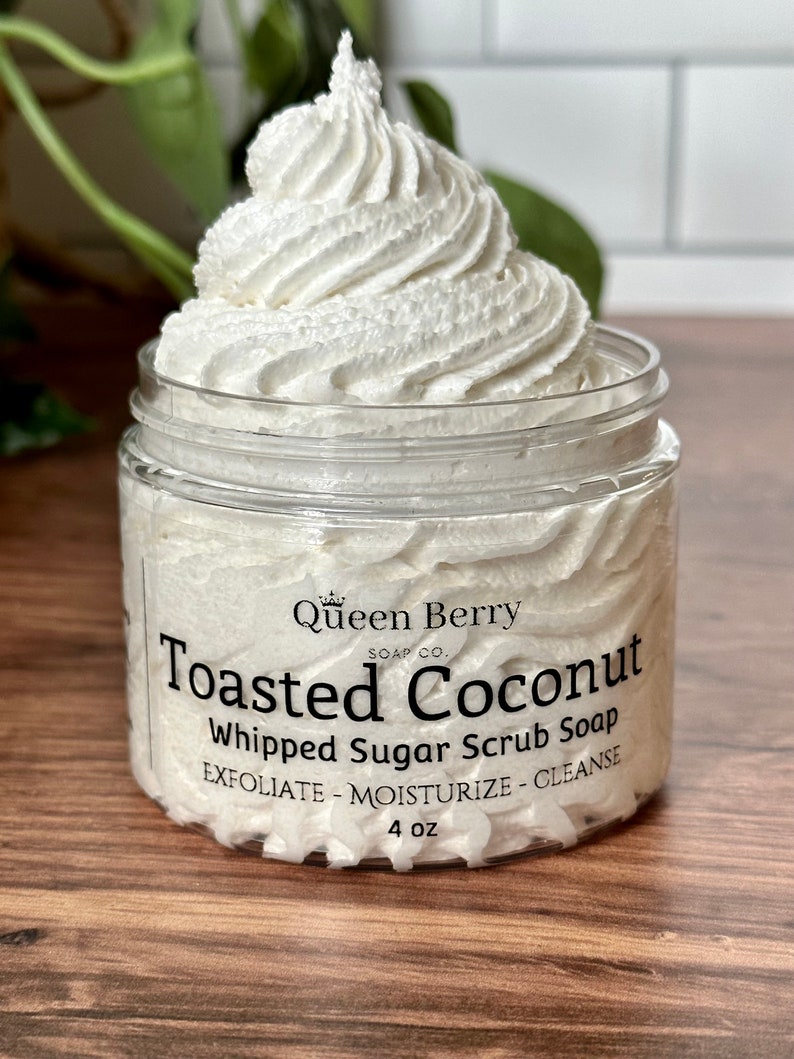 Toasted Coconut Whipped Sugar Scrub Soap Exfoliate Cleanse Paraben and Cruelty Free Foaming Body Scrub 4 Fluid ounces