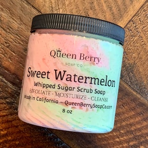 Sweet Watermelon - Whipped Sugar Scrub Soap - Exfoliate, Clean and Moisturize - Paraben and Cruelty Free - Body Scrub - Foaming Whip Scrub