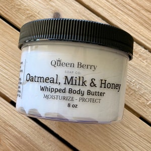 Oatmeal, Milk and Honey - Whipped Body Butter Lotion- Shea Butter - Paraben, Colorant, and Cruelty Free - Hand & Body Cream - Dry Skin