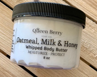 Oatmeal, Milk and Honey - Whipped Body Butter Lotion- Shea Butter - Paraben, Colorant, and Cruelty Free - Hand & Body Cream - Dry Skin
