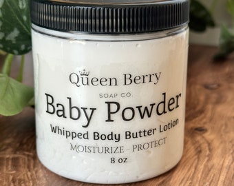 Baby Powder - Whipped Body Butter Lotion- Shea Butter  - No Colorants -  Cream / Lotion - Paraben Free, Cruelty Free