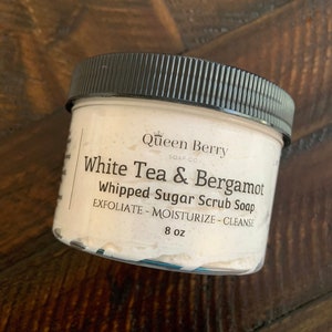 White Tea and Bergamot - Whipped Sugar Scrub Soap - Spa Scent - Body Scrub - Paraben and Cruelty Free - Foaming Bath Whip