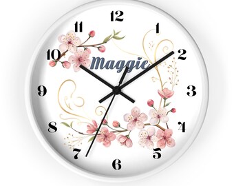 Personalized Wall Clock - Asian Inspired Floral Wall Clock - Cherry Blossoms/Sakura Wall Decor - Unique Wall Decor - Housewarming Gift