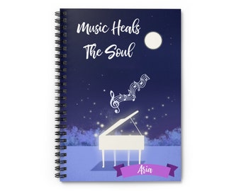 Music Heals The Soul Spiral Notebook For Music Lovers And Pianists - Gratitude Journal - Music Themed Stationery