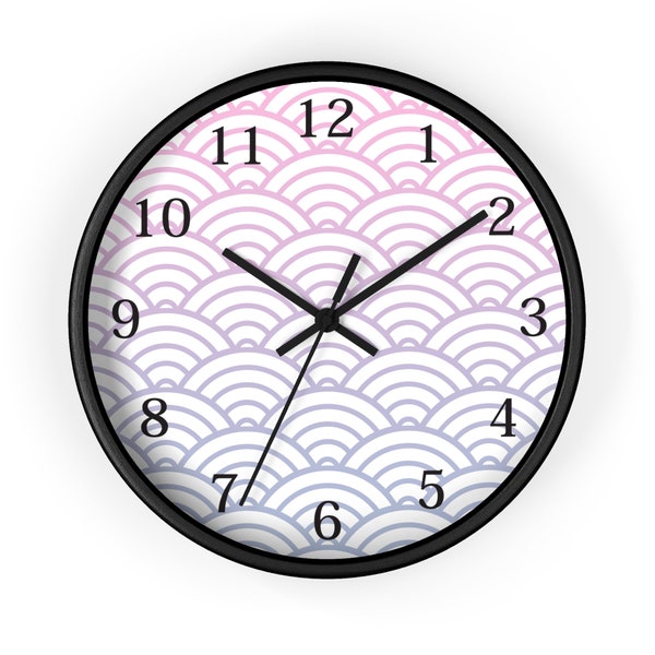 Unique Wall Clock With Japanese Wave Pattern In Purple Gradient - Housewarming Gift - Asian Wall Decor - Asian Inspired Gift - New Home Gift