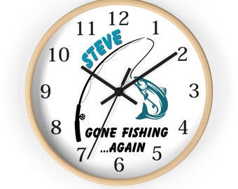 Gone Fishing Again Fun Personalized Wall Clock With Numbers - Housewarming Gift For Fishing Lovers - Father's Day Gift - Unique Wall Decor